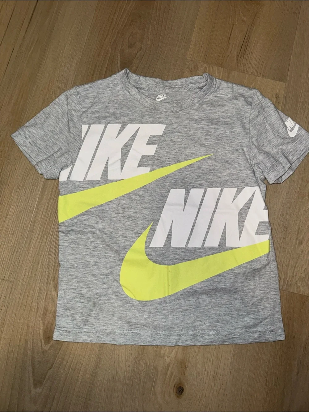 Nike Kids' Gray T-Shirt with Neon Yellow Swoosh